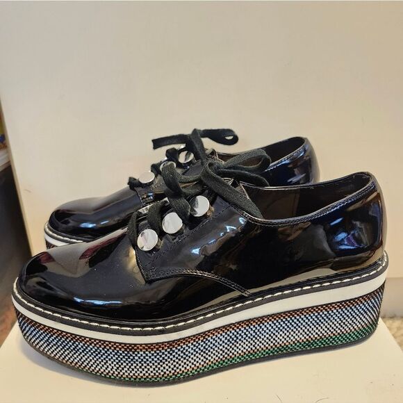 Zara Shoes - ZARA Black Patent Multi-Stripe Thick Platform Oxford Shoes sz.8/38